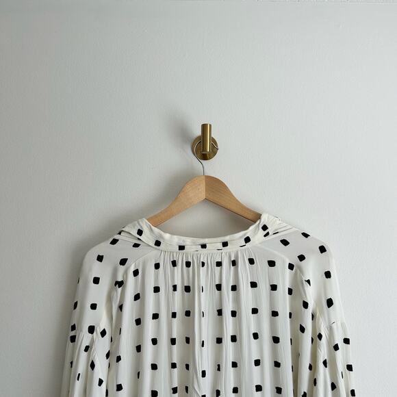 Masai Badisso Polka Dot Print Pleated Long Sleeve Blouse White Black M - Picture 8 of 8